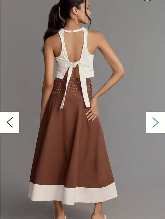 Anthropologie Brown Maxi Skirt with Cream Contrast Hem - Picture 3 of 8